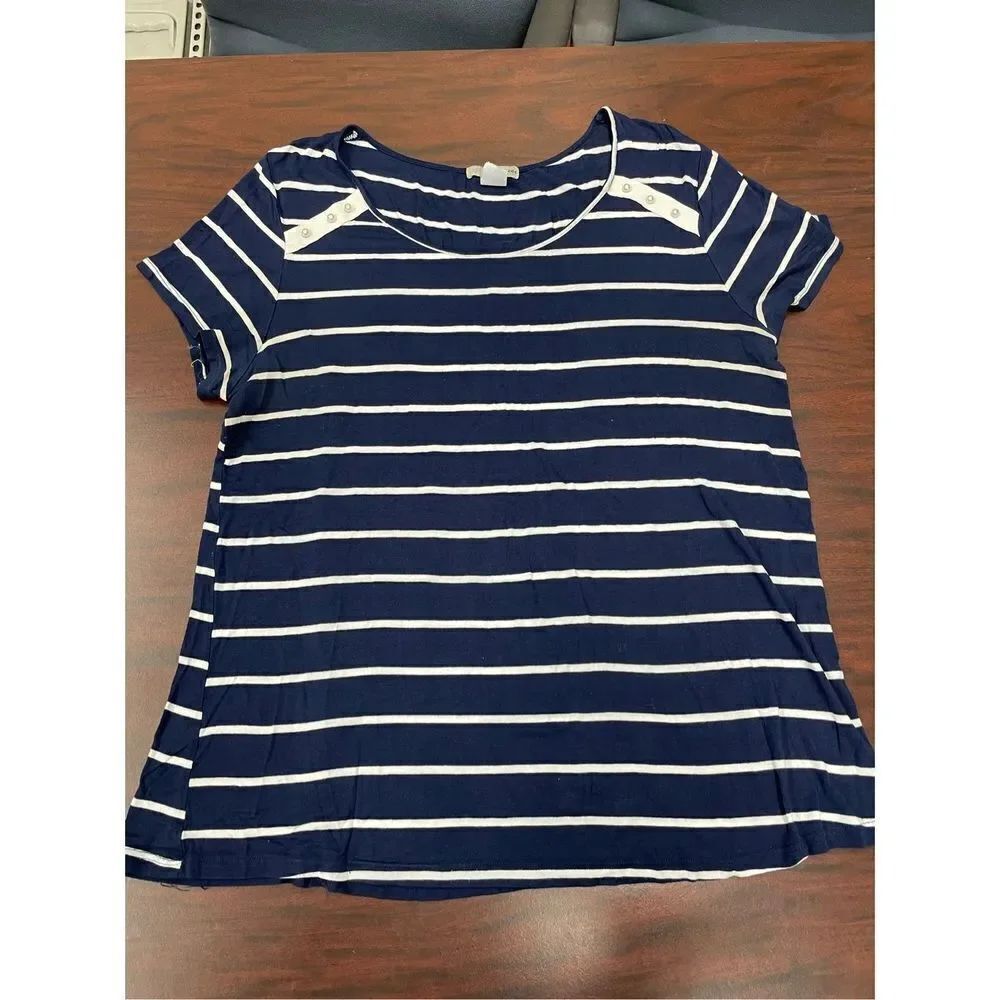 Ultra Teeze Navy Stripe Short Sleeve Tee with Pearls Size 2X